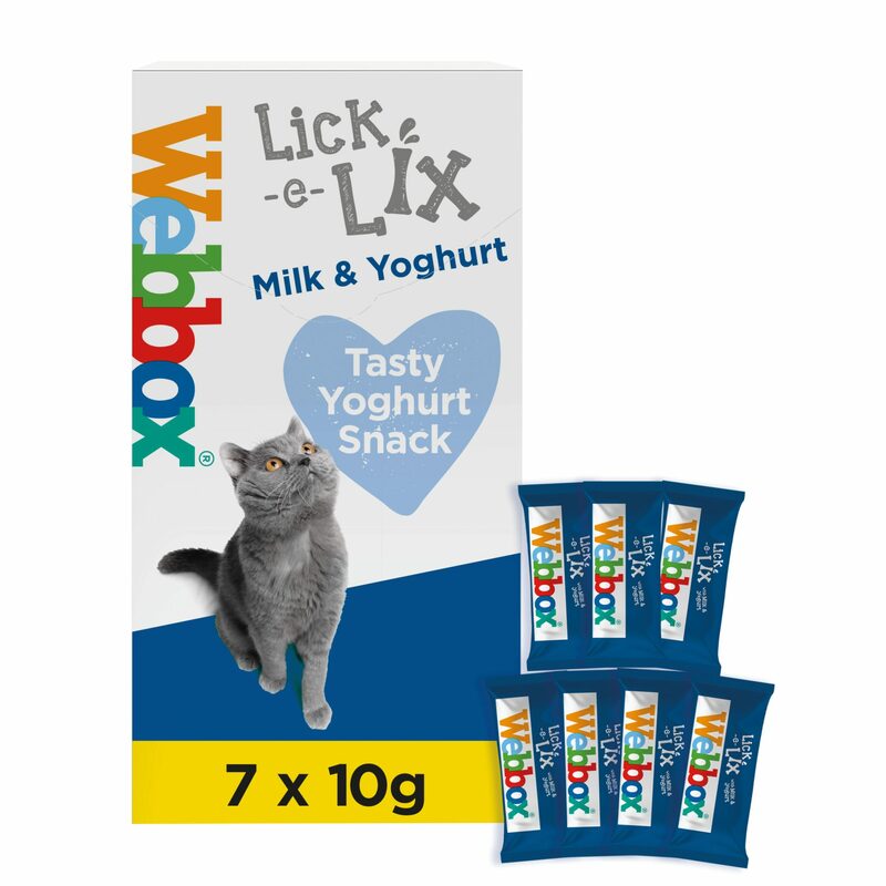 Lick-e-Lix Milk & Yoghurt snack packaging with a cat on a white background