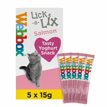 Lick-e-Lix Webbax cat treats packaging with a cat on a white background