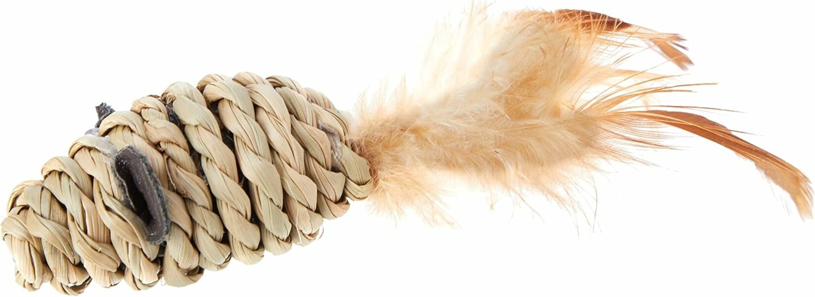 Cat toy with wicker and feather on a white background