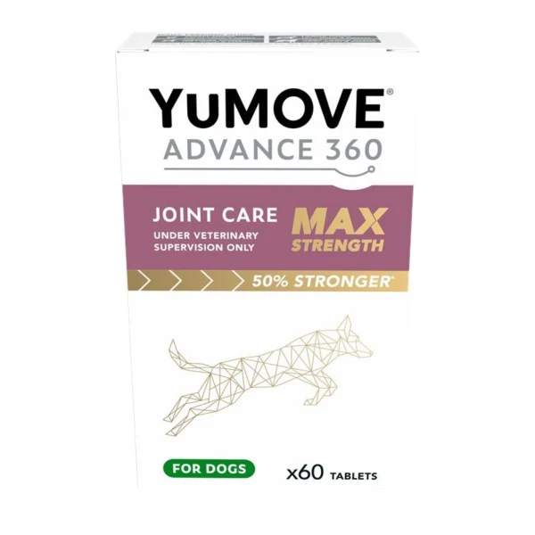 YuMOVE Advance 360 joint care supplement packaging for dogs on a white background