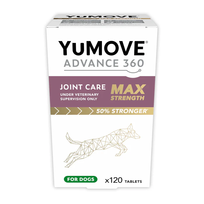 YuMOVE Advance 360 joint care supplement box for dogs on a white background