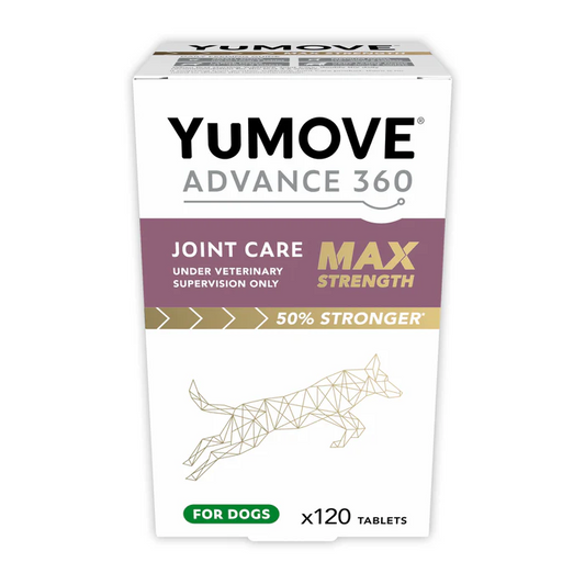 YuMOVE Advance 360 joint care supplement box for dogs on a white background